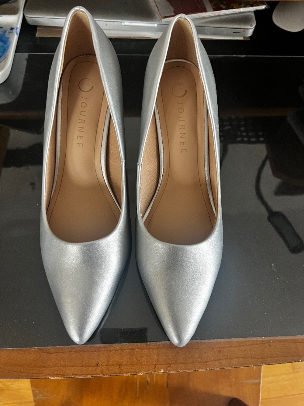 Silver closed toe Journee heels